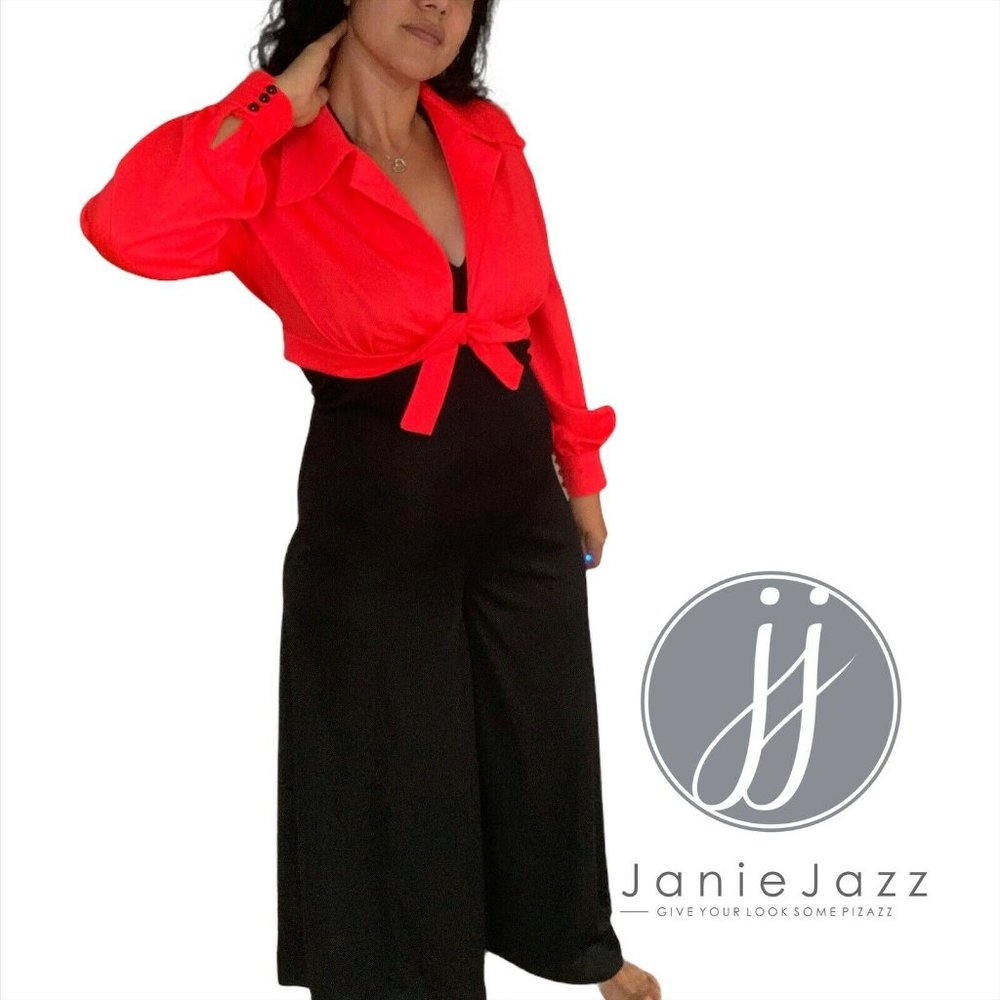 Vintage 1970s Wide Palazzo Leg Halter Jumpsuit & Big Collar Crop Top Size S/M